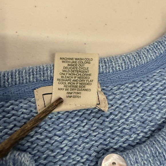 L.L. Bean Cotton Cardigan Sweater Womens Size M Marled Blue Coastal Grandma - Picture 5 of 7